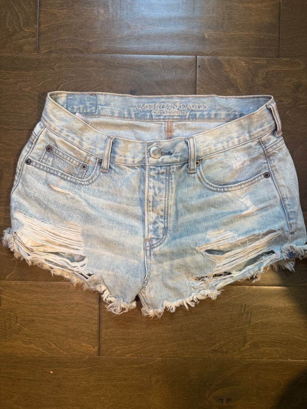 American Eagle Outfitters Light Blue Distressed Denim Jean Shorts